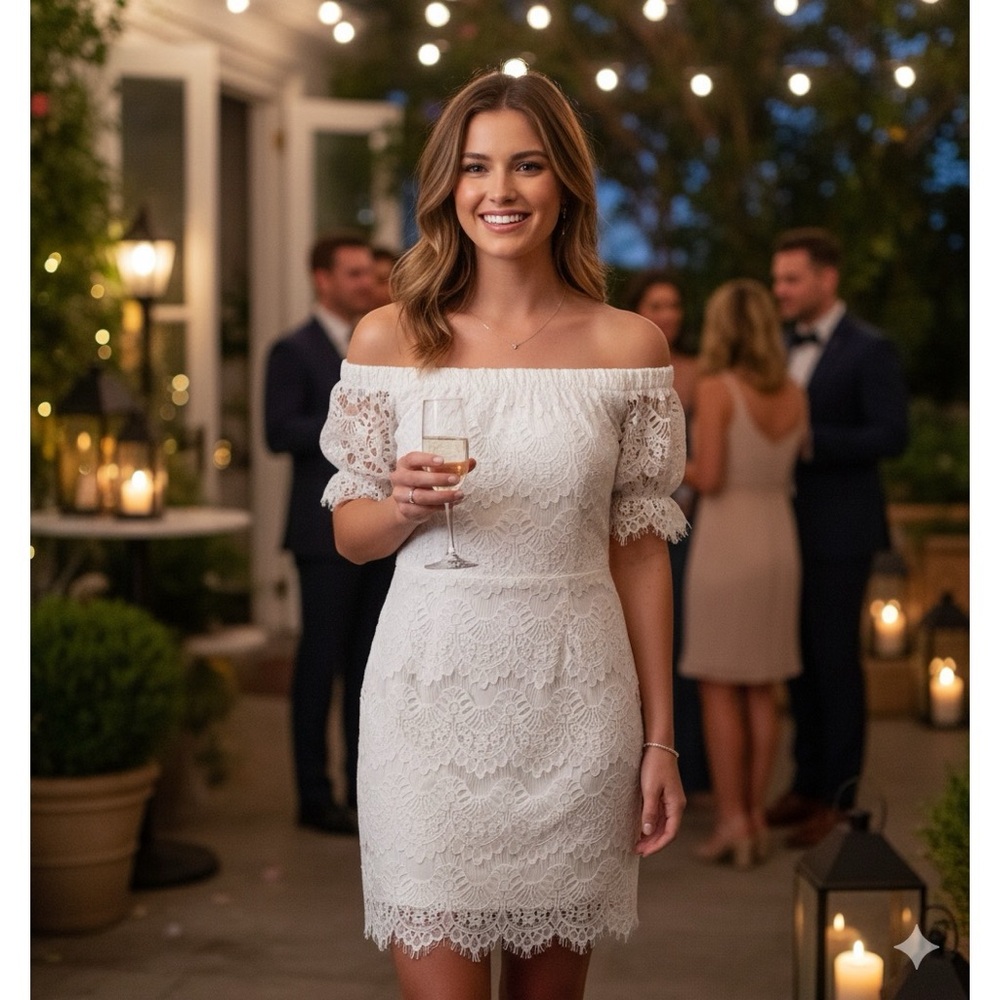 CITY CHIC Ivory Lace Off the‎ Shoulder Dress